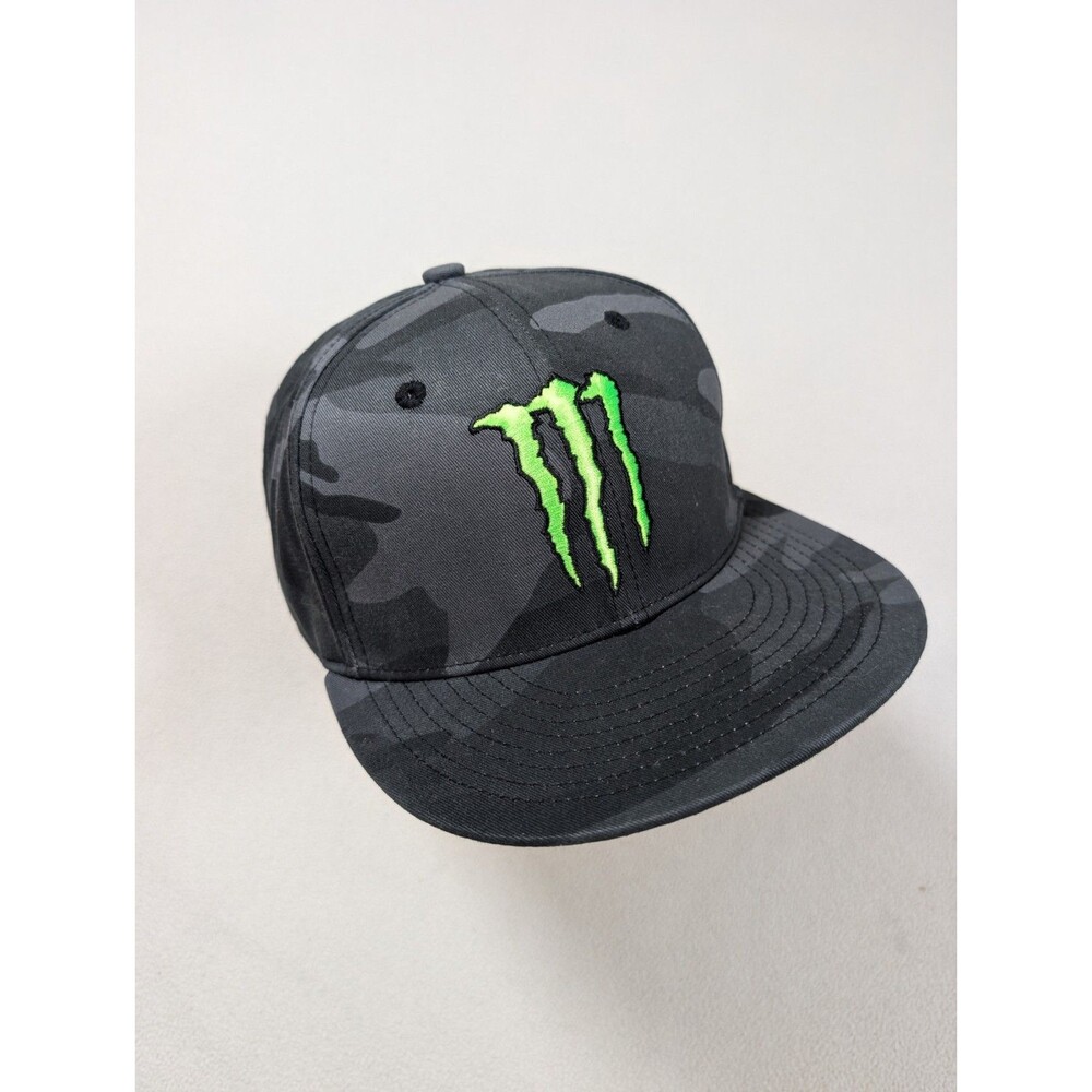 Monster Energy Hat Cap Black Gray Camo Adjustable Snapback Flat Bill One Size
